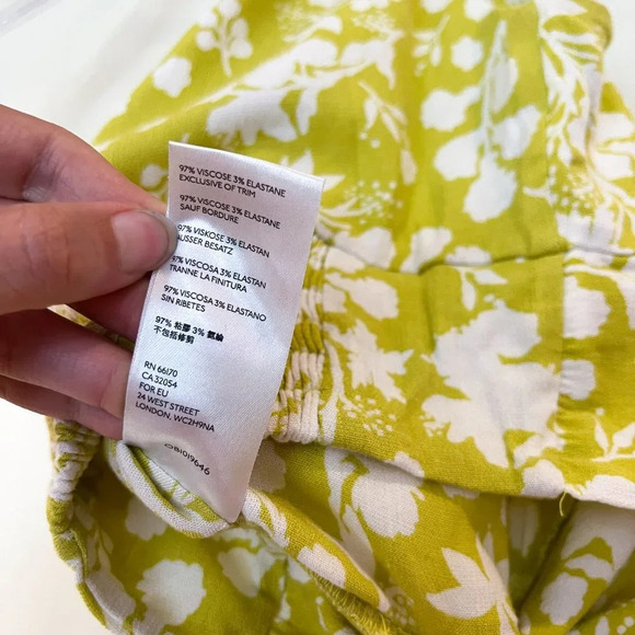 Free People Lime Floral One Shoulder Bohemian Preppy Side Tie Bow Top Blouse XS - Picture 8 of 8